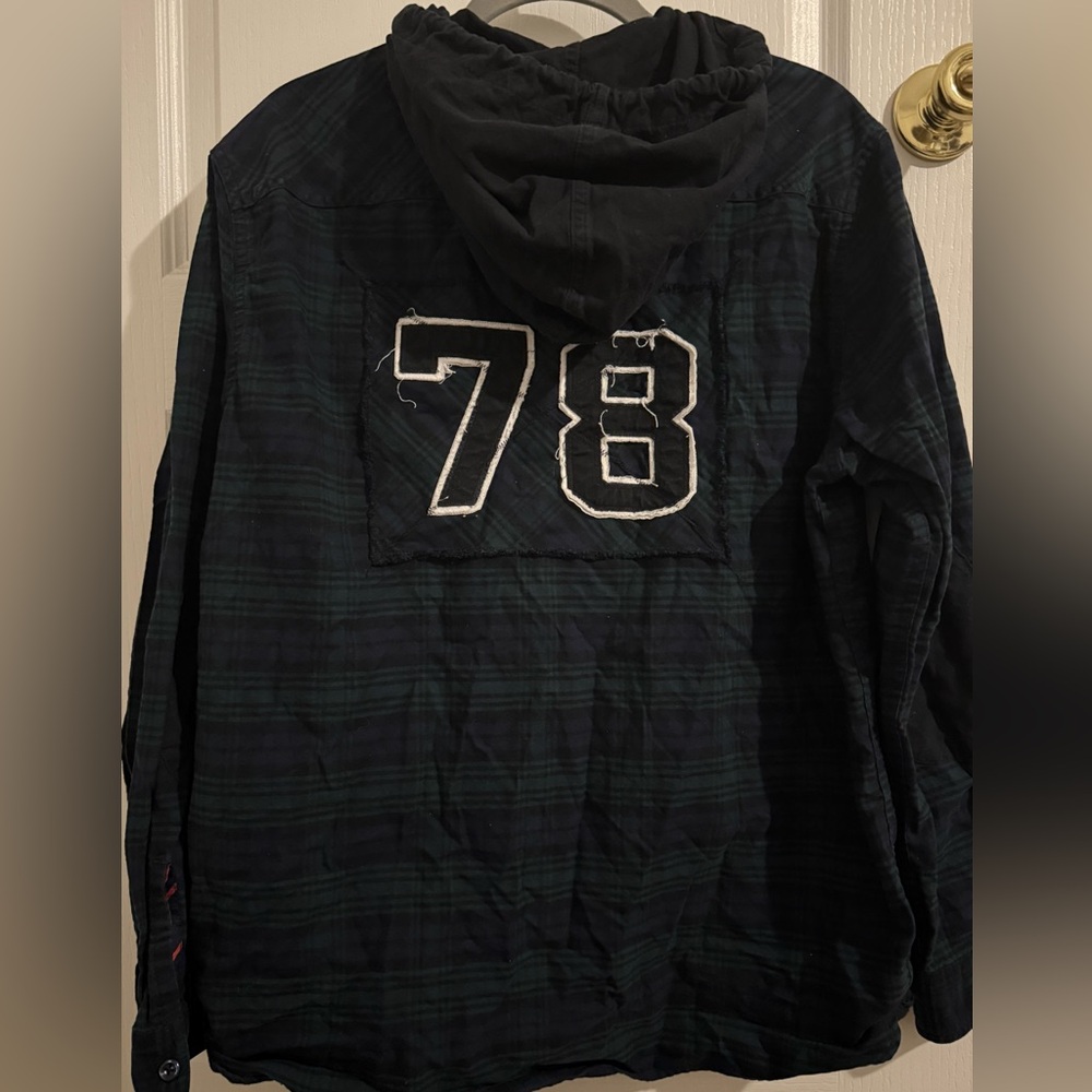 Black and Green Plaid Hoodie with 78 Patch